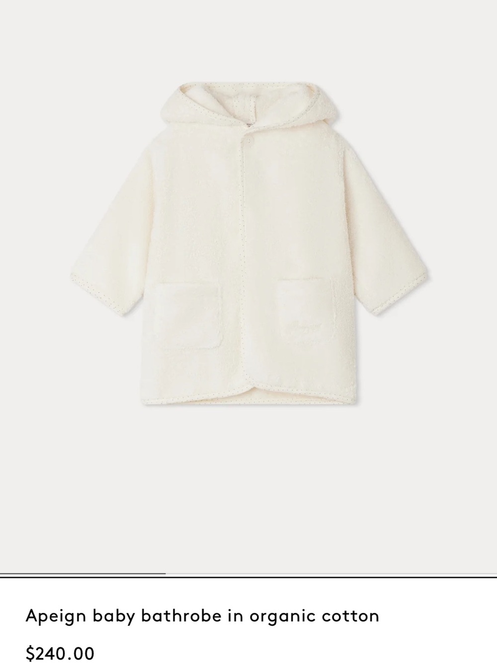 Bonpoint Cream Baby Hooded Robe NEW
